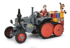 vieux tracteur agricole gris avec pere noel