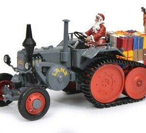 vieux tracteur agricole gris avec pere noel