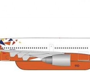 avion de ligne orange bleu et blanc