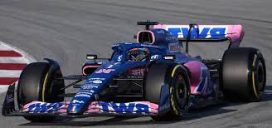 vioiture de course formule 1 bleu et rose