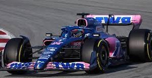 vioiture de course formule 1 bleu et rose