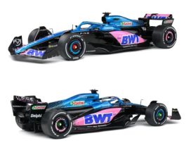 voiture de course formule 1 rose et bleu