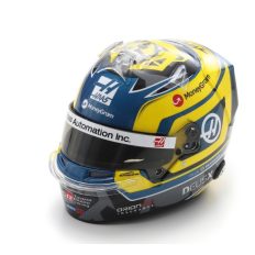 casque de pilote de course de formule 1 bleu et jaune