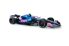 voiture de course française formule 1 bleu et rose