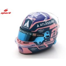 casque de pilote de course formule 1 bleu et rose