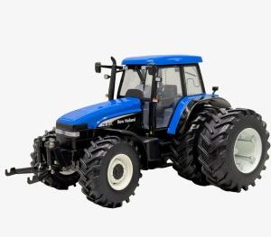 vieux tracteur agricole bleu avec double roue arriere